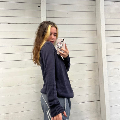 VINTAGE Y2K PUMA CHUNKY KNITTED ZIP JUMPER NAVY