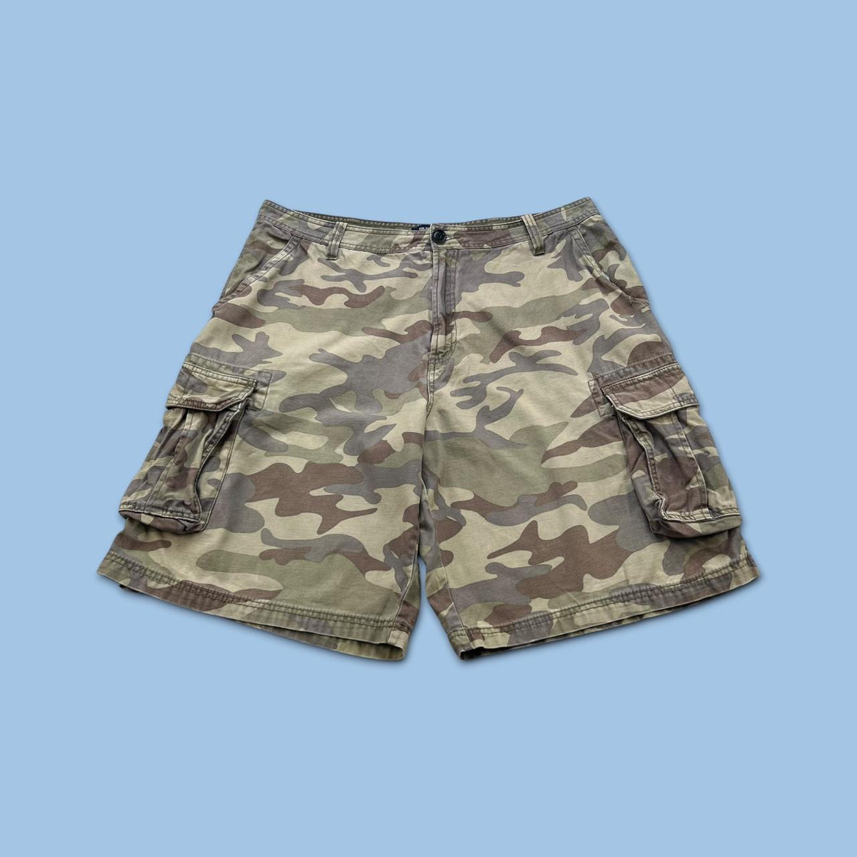 VINTAGE Y2K BAGGY CAMO CARGO SHORTS KHAKI