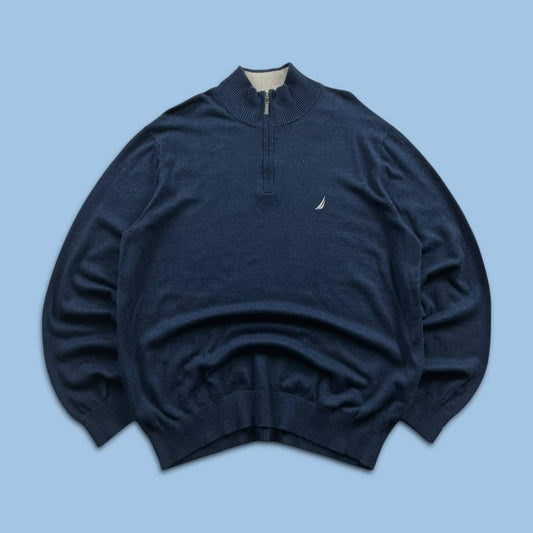 VINTAGE Y2K NAUTICA QUARTER ZIP KNITTED JUMPER NAVY
