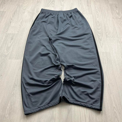 VINTAGE Y2K ADIDAS SIDE STRIPE BAGGY WIDE LEG TRACKSUIT BOTTOMS GREY BLACK (XL)
