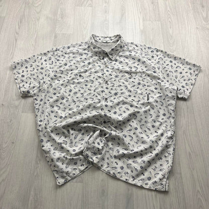 VINTAGE Y2K EDDIE BAUER ALL OVER PRINT SHORT SLEEVE SHIRT WHITE