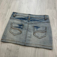 VINTAGE Y2K FISHBONE DENIM MINI SKIRT LIGHT BLUE