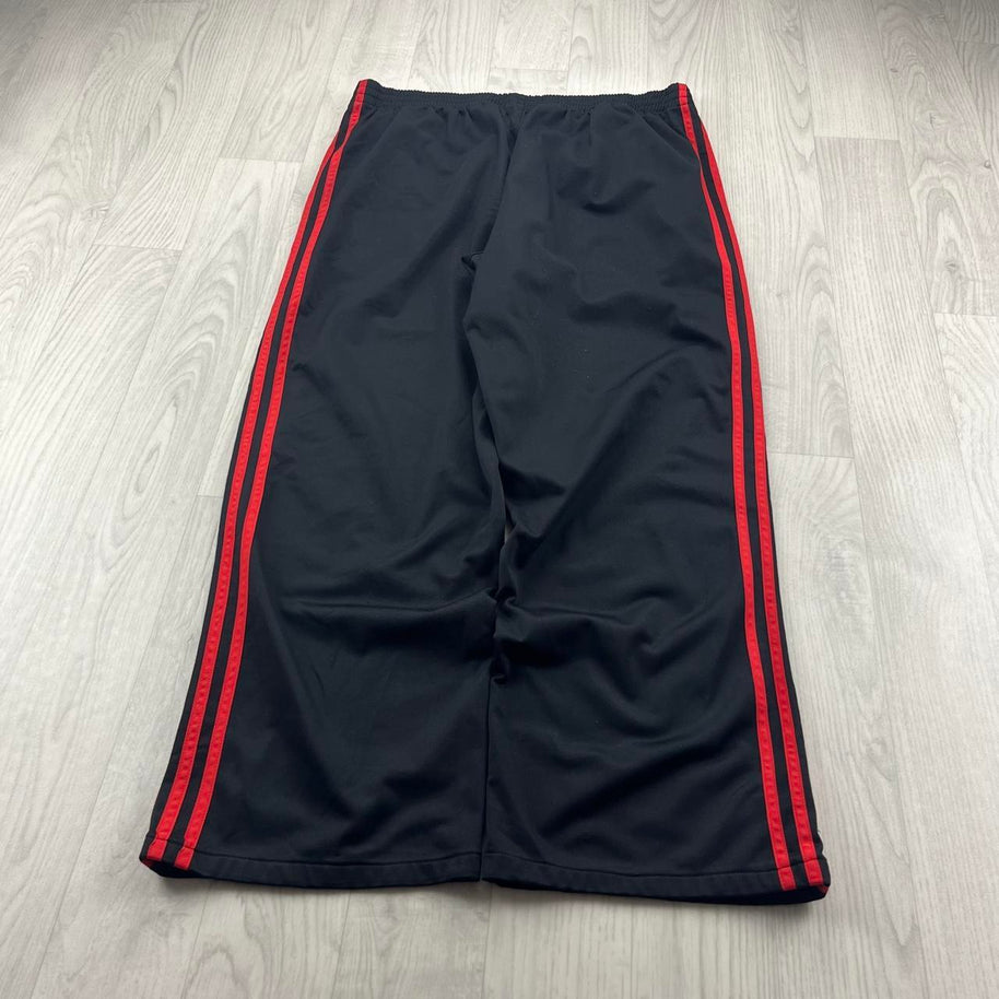 VINTAGE Y2K ADIDAS SIDE STRIPE BAGGY TRACKSUIT BOTTOMS BLACK / RED