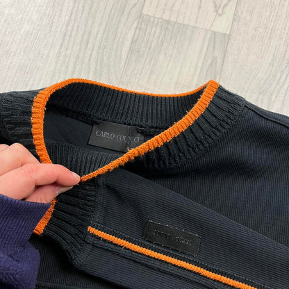 VINTAGE Y2K CARLO COLLUCI STRIPED KNITTED JUMPER BLACK ORANGE