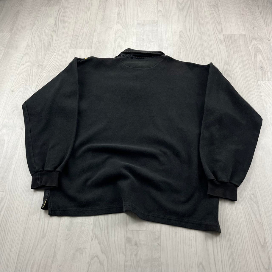 VINTAGE Y2K HEAVYWEIGHT LONG SLEEVE RUGBY POLO SHIRT BLACK