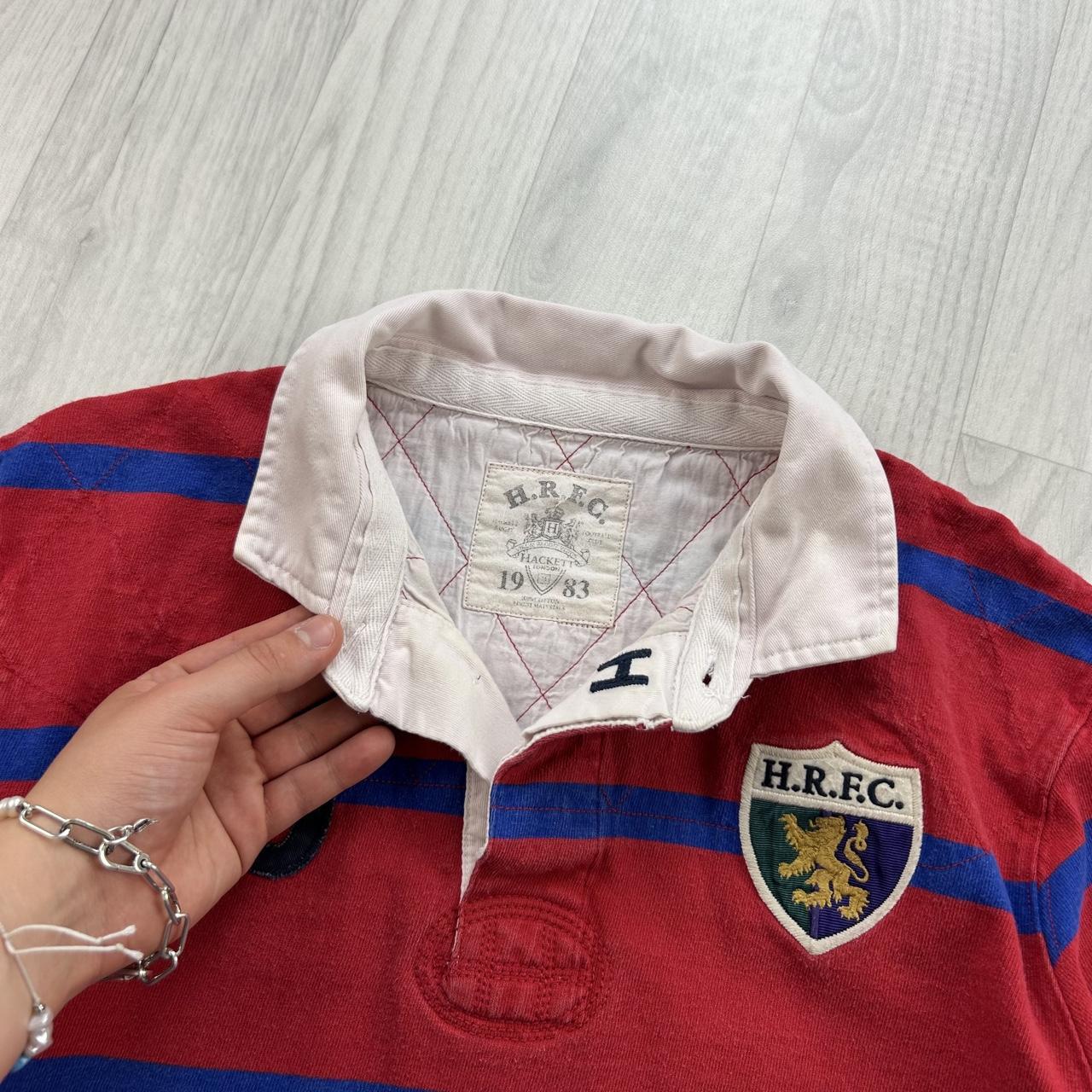 VINTAGE Y2K HACKETT STRIPED LONG SLEEVE RUGBY POLO SHIRT RED