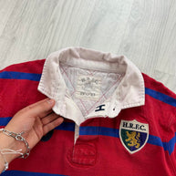 VINTAGE Y2K HACKETT STRIPED LONG SLEEVE RUGBY POLO SHIRT RED