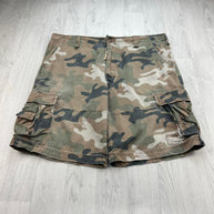 VINTAGE Y2K STEVE AND BARRYS BAGGY CAMO CARGO SHORTS KHAKI