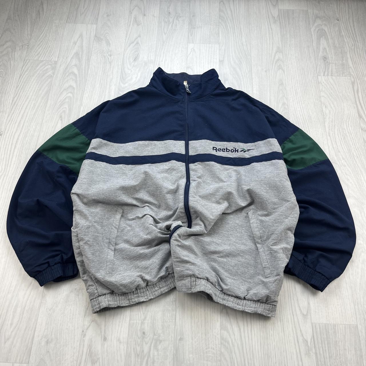 VINTAGE 90s REEBOK WINDBREAKER TRACK JACKET GREY / NAVY