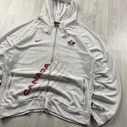 VINTAGE Y2K NIKE TEAM CANADA GRAPHIC ZIP HOODIE WHITE
