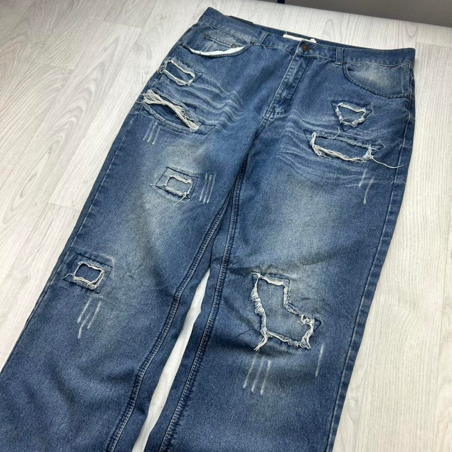 VINTAGE Y2K BAGGY DISTRESSED JEANS NAVY BLUE