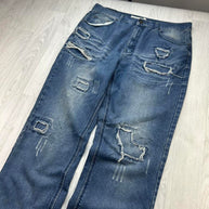 VINTAGE Y2K BAGGY DISTRESSED JEANS NAVY BLUE