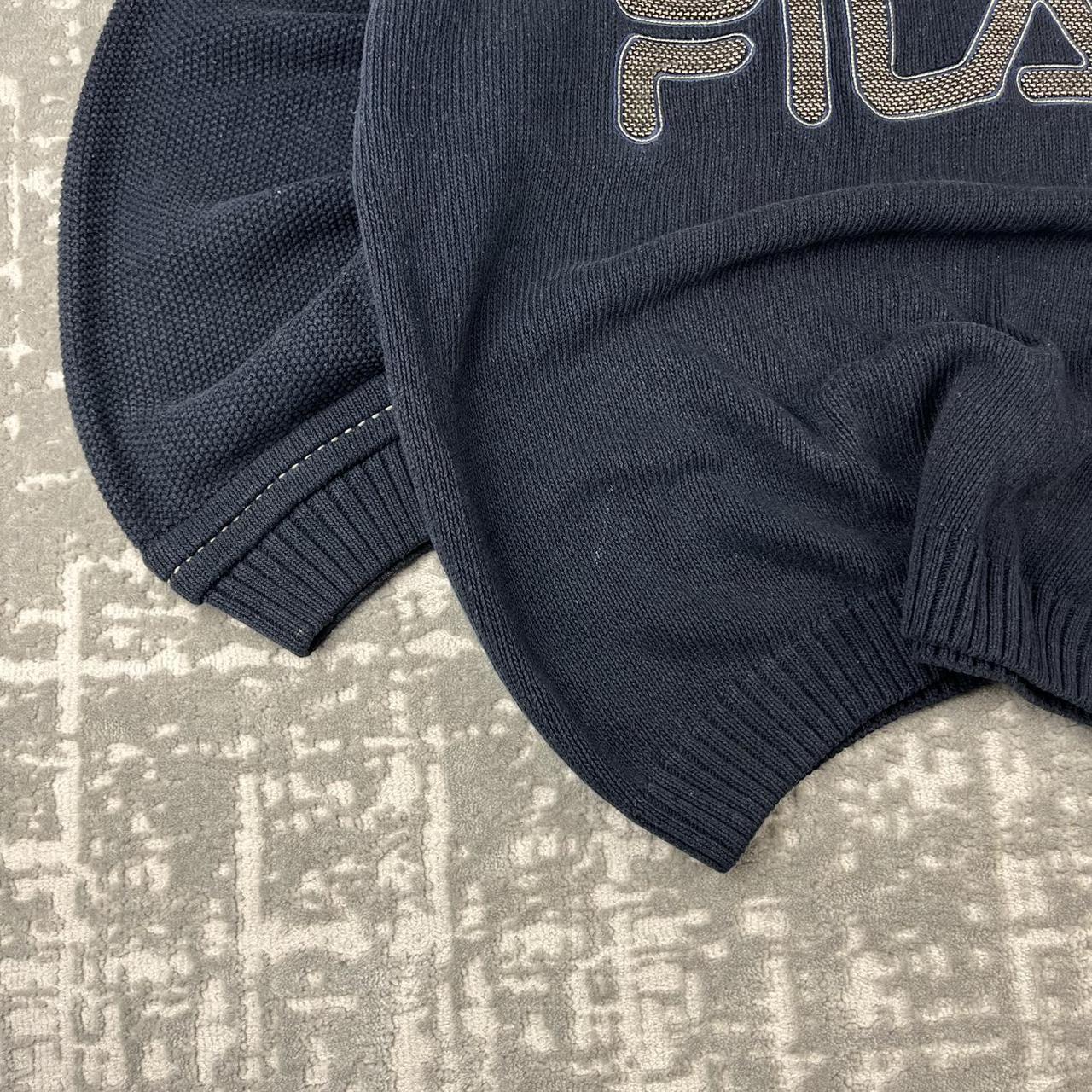 VINTAGE Y2K FILA QUARTER ZIP HEAVY KNITTED JUMPER NAVY