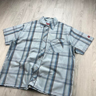 VINTAGE 00s ANIMAL CHECKERED CROPPED SHORT SLEEVE BUTTON UP SHIRT SKY BLUE