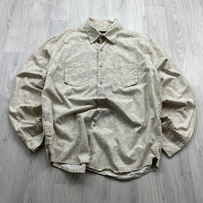 VINTAGE Y2K QUIKSILVER PATTERN LONG SLEEVE BUTTON UP SHIRT CREAM