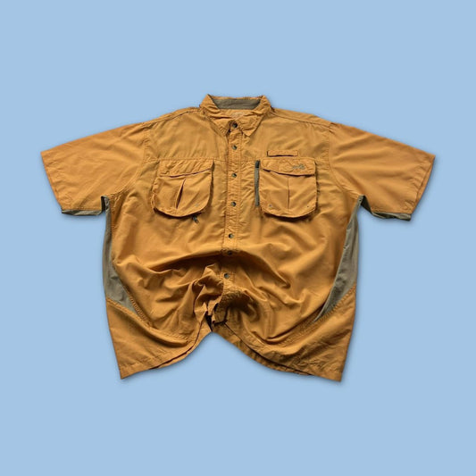 VINTAGE Y2K UTILITY CARGO SHORT SLEEVE SHIRT ORANGE TAN