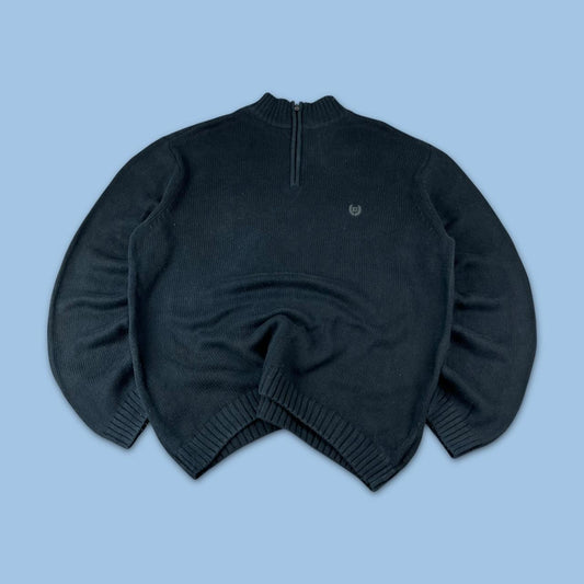 VINTAGE Y2K CHAPS HEAVYWEIGHT QUARTER ZIP KNITTED JUMPER BLACK