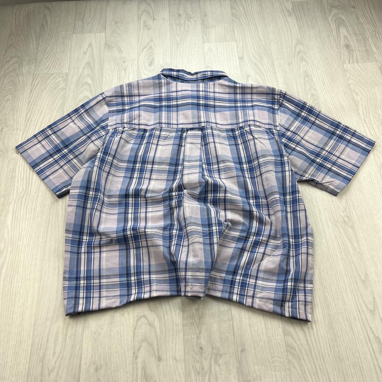 VINTAGE 00s CHAPS CHECKERED CROPPED SHORT SLEEVE BUTTON UP SHIRT BLUE