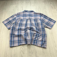 VINTAGE 00s CHAPS CHECKERED CROPPED SHORT SLEEVE BUTTON UP SHIRT BLUE