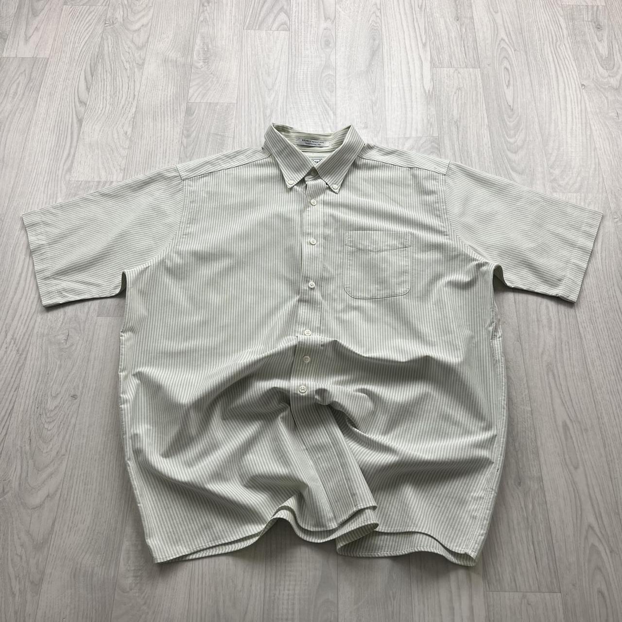 VINTAGE Y2K L L BEAN SHORT SLEEVE STRIPED SHIRT WHITE / GREEN