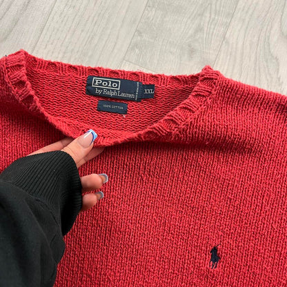 VINTAGE Y2K POLO RALPH LAUREN CHUNKY KNITTED JUMPER RED