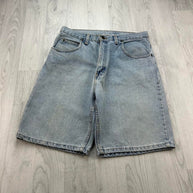 VINTAGE Y2K BAGGY DENIM JORTS LIGHT BLUE