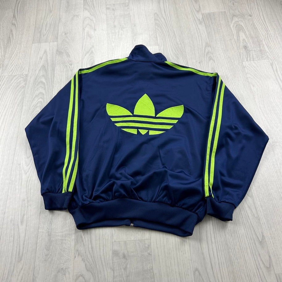 VINTAGE 90s ADIDAS TREFOIL ZIP UP TRACK JACKET NAVY / GREEN