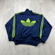 VINTAGE 90s ADIDAS TREFOIL ZIP UP TRACK JACKET NAVY / GREEN