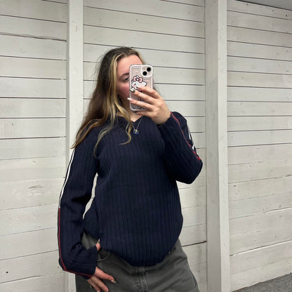 VINTAGE Y2K TOMMY HILFIGER CHUNKY RIBBED KNITTED JUMPER NAVY