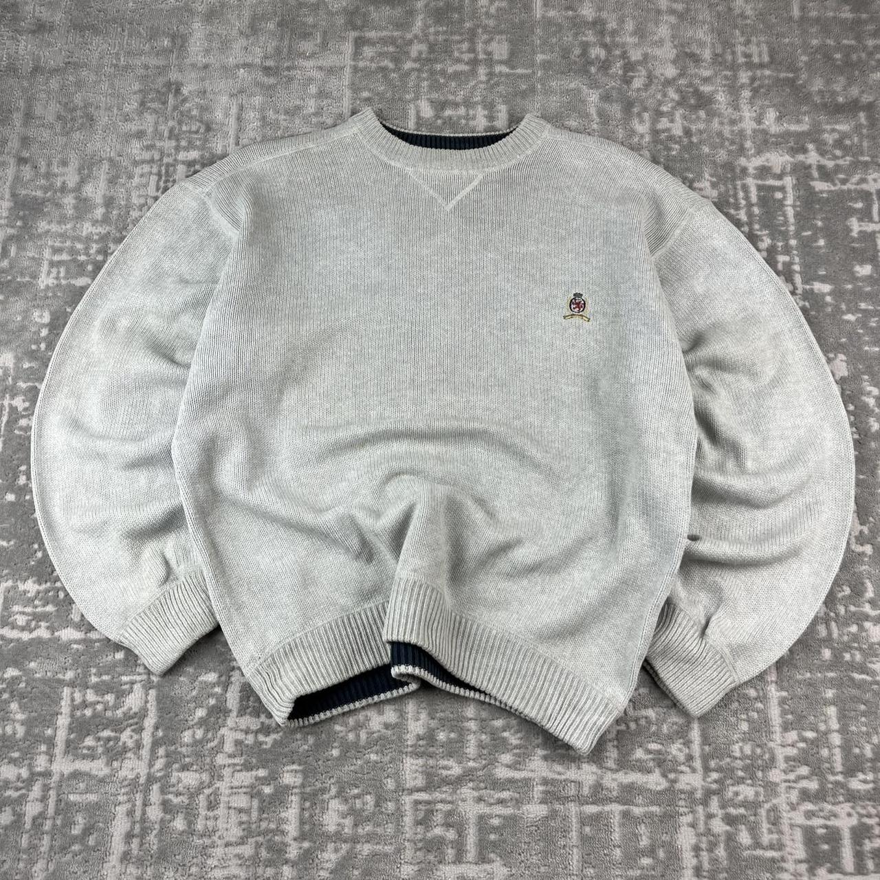 VINTAGE Y2K TOMMY HILFIGER CHUNKY ESSENTIAL KNITTED JUMPER GREY