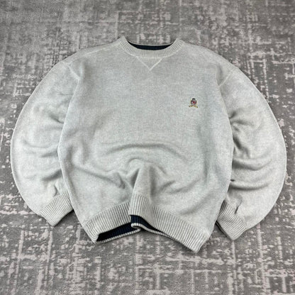 VINTAGE Y2K TOMMY HILFIGER CHUNKY ESSENTIAL KNITTED JUMPER GREY