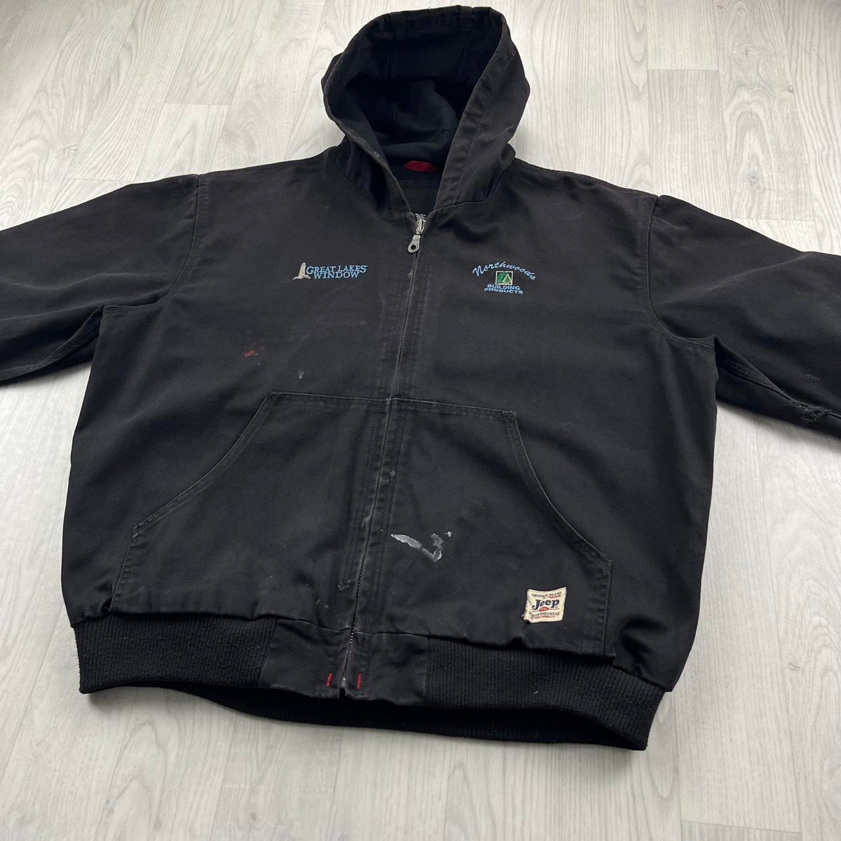 VINTAGE Y2K JEEP WORKWEAR HOODED BOMBER JACKET BLACK
