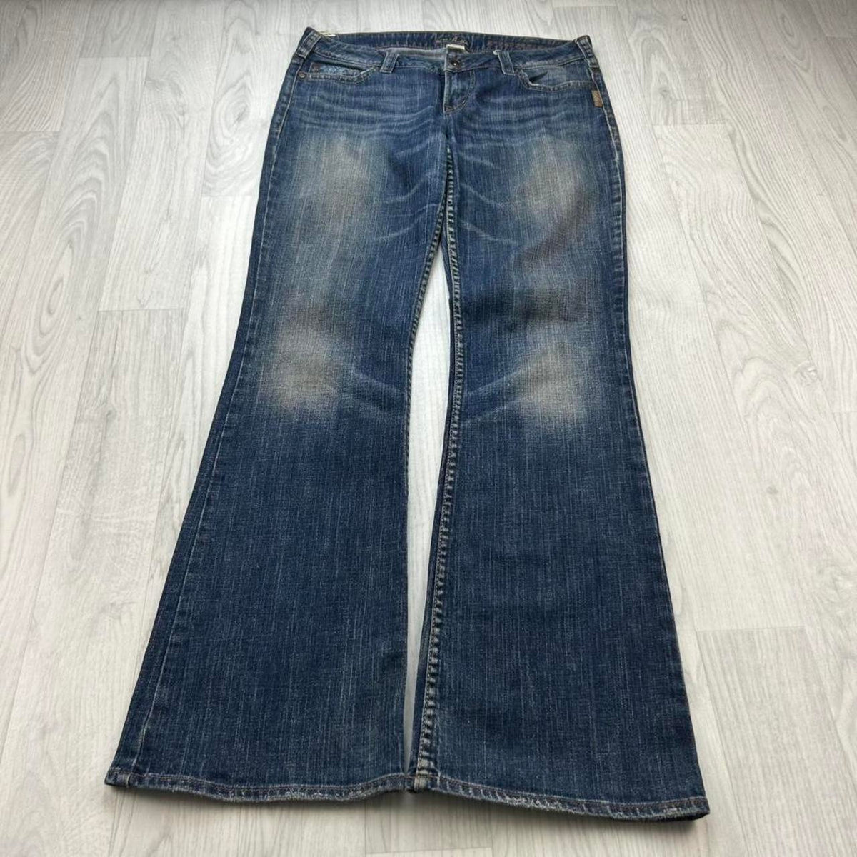 VINTAGE Y2K SILVER LOW RISE BOOTCUT FLARED JEANS NAVY BLUE