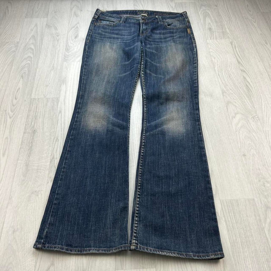 VINTAGE Y2K SILVER LOW RISE BOOTCUT FLARED JEANS NAVY BLUE