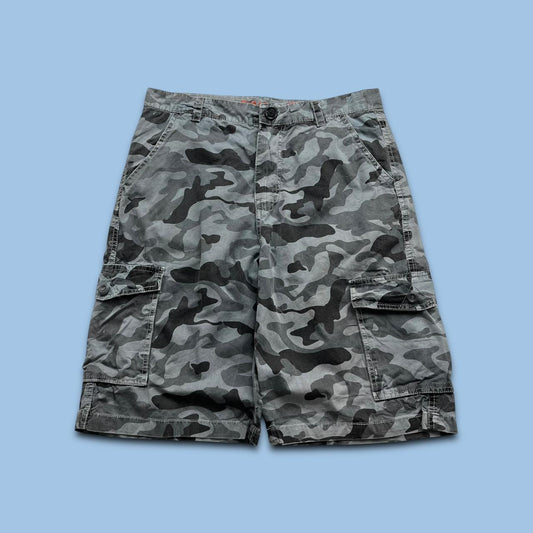 VINTAGE Y2K BAGGY CAMO CARGO SHORTS BLUE