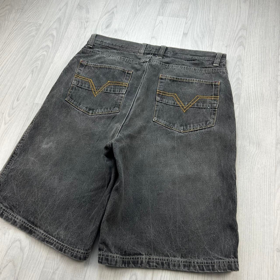 VINTAGE Y2K BLUE RIDGE BAGGY EMBROIDERED JORTS FADED BLACK
