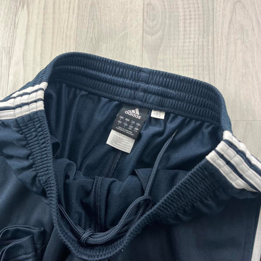VINTAGE Y2K ADIDAS SIDE STRIPE BAGGY TRACKSUIT BOTTOMS NAVY