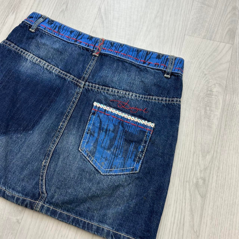 VINTAGE Y2K DESIGUAL DENIM ASYMMETRIC MINI SKIRT BLUE