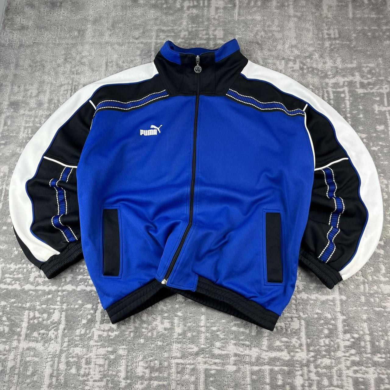 VINTAGE 90s PUMA PANELLED SPORTY TRACKSUIT JACKET BLUE / BLACK