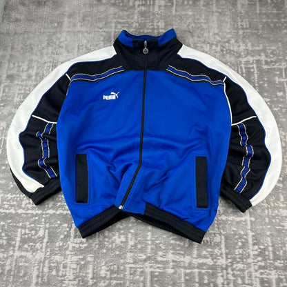 VINTAGE 90s PUMA PANELLED SPORTY TRACKSUIT JACKET BLUE / BLACK