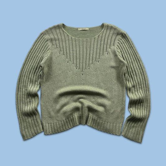 VINTAGE Y2K BURTON CHUNKY RIBBED KNITTED JUMPER GREEN
