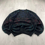 VINTAGE 90s PATTERN KNITTED JUMPER CHARCOAL GREY