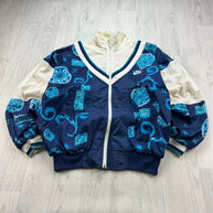 VINTAGE 90s NIKE FUNKY PATTERN SHELL WINDBREAKER JACKET NAVY / WHITE