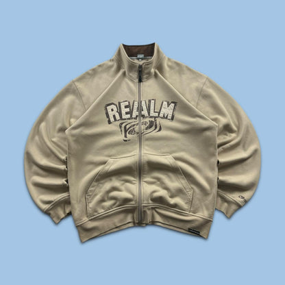 VINTAGE Y2K REALM SPELL OUT ZIP HOODIE BEIGE