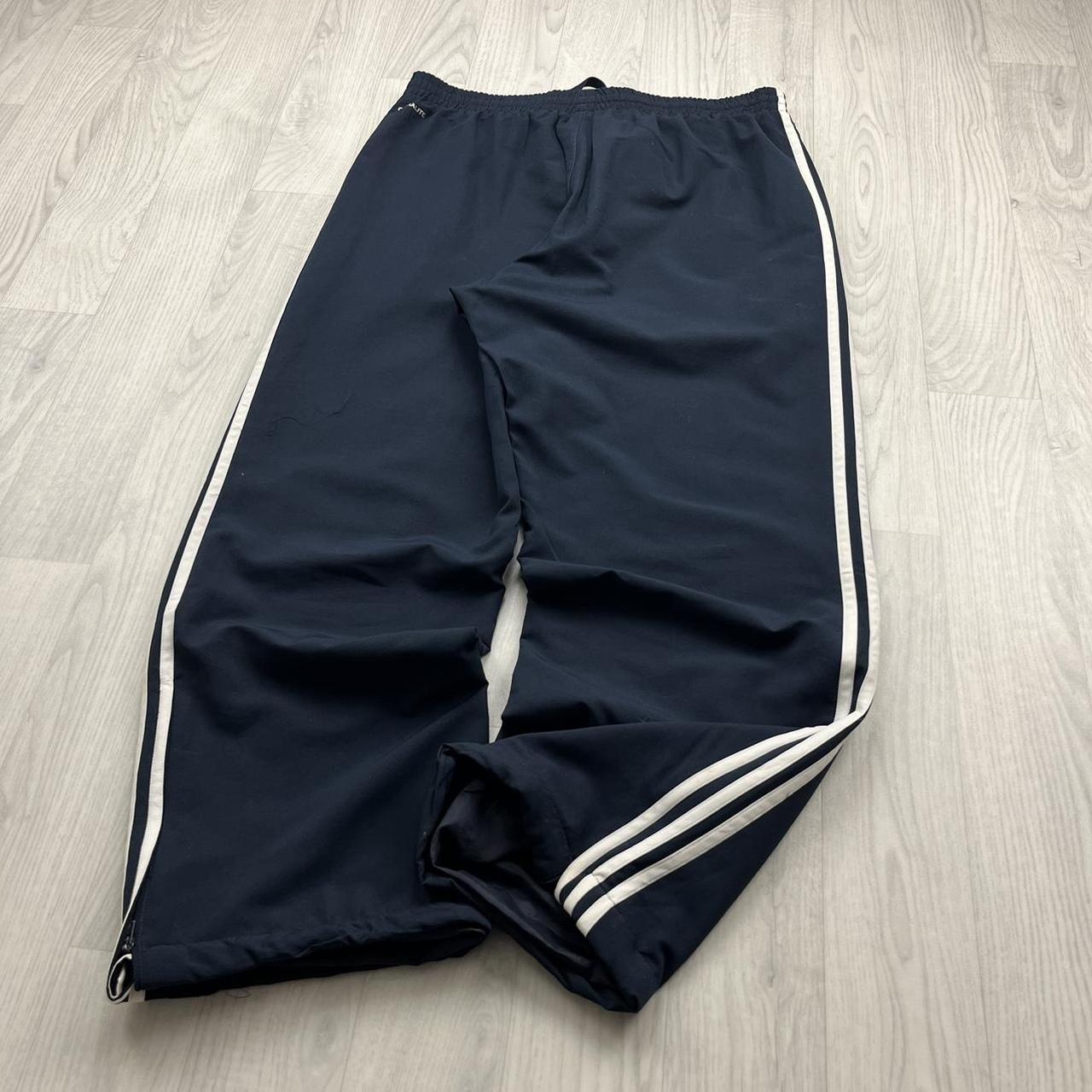 VINTAGE Y2K ADIDAS SIDE STRIPE BAGGY TRACKSUIT BOTTOMS NAVY WHITE (L)