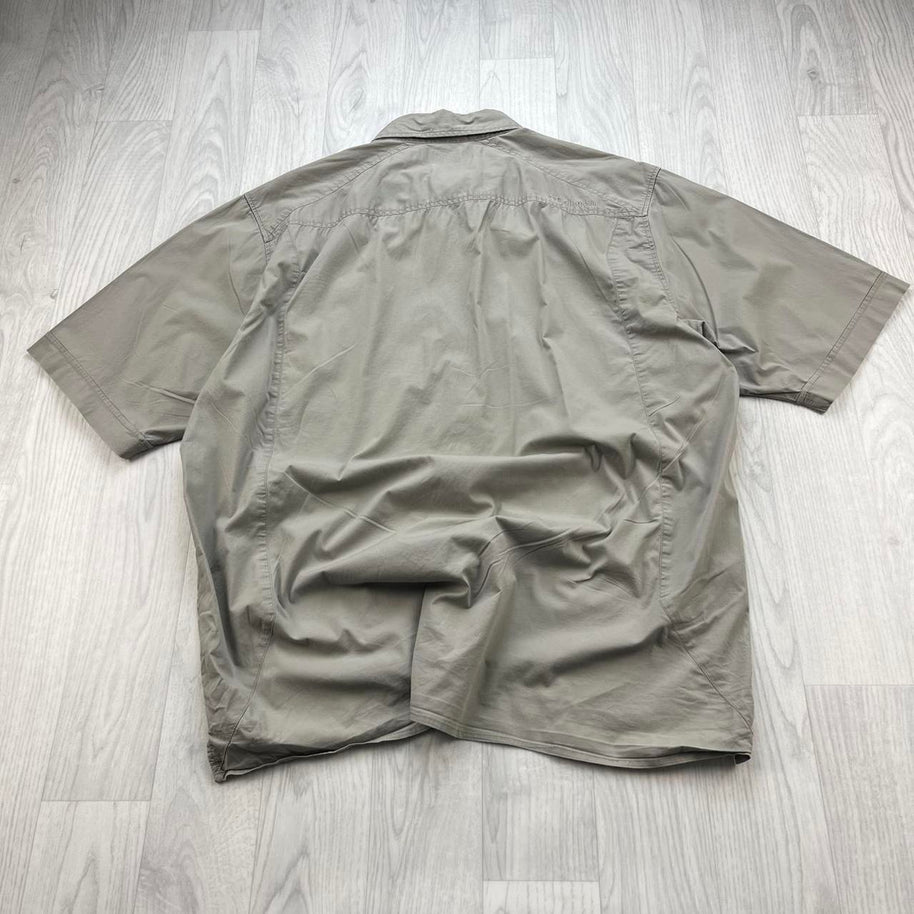 VINTAGE 00s COLUMBIA PLAIN UTILITY SHORT SLEEVE BUTTON UP SHIRT BEIGE