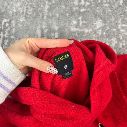 VINTAGE Y2K NAUTICA SPELL OUT FLEECE HOODIE RED
