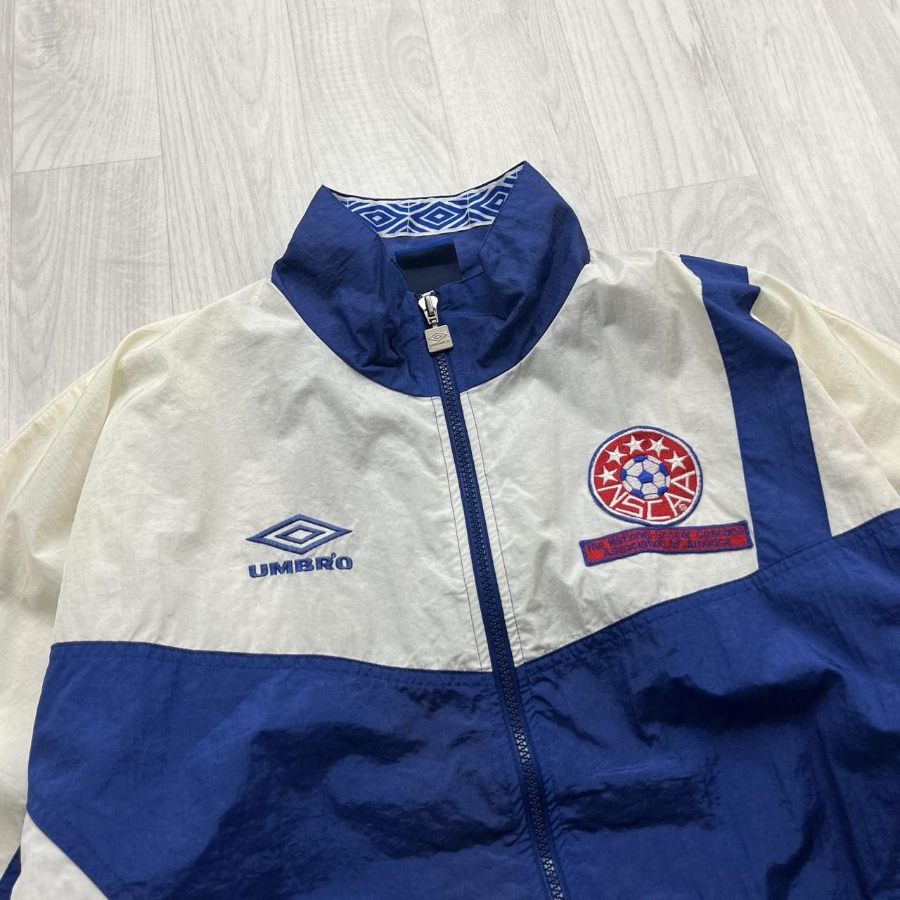 VINTAGE 90s UMBRO WINDBREAKER TRACK JACKET WHITE BLUE