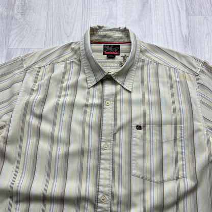 VINTAGE Y2K QUIKSILVER STRIPED SHORT SLEEVE SHIRT CREAM