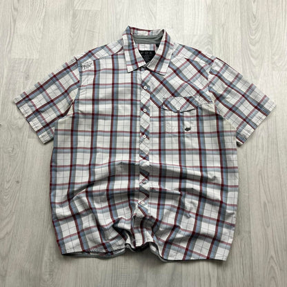 VINTAGE Y2K FOX CHECKERED SHORT SLEEVE BUTTON UP SHIRT WHITE